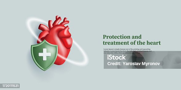 istock Realistic heart illustration with shield icon and protective circle, 3d render illustration 1720111531