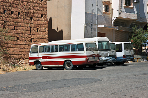 Najran, Saudi Arabia - 06 Mar 2020: Thu public bus in Najran, Saudi Arabia