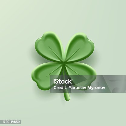 istock Green clover 3d cartoon digital render icon with four leaves, lucky symbol 1720114850