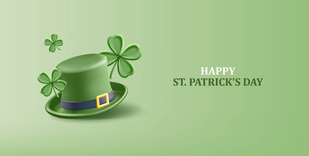 istock Saint Patrick's Day poster with clove leaves and green hat. Vector 3d illustration. 1720114855