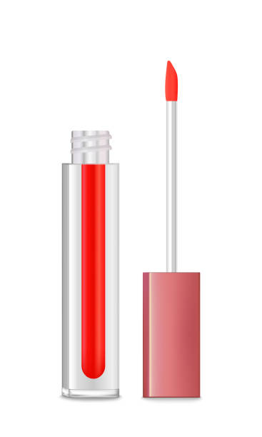 istock Lip gloss tube template. Lip cream plastic transparent bottle with gold cap isolated on white background. 1720122504