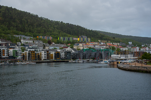 modern buildings near the river in Bergen