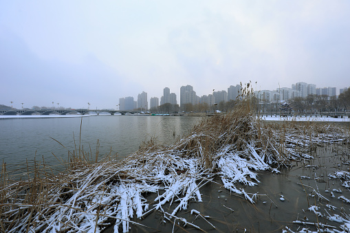 Winter scenery of waterfront city