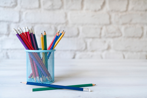 Group of pencils in pencil holder