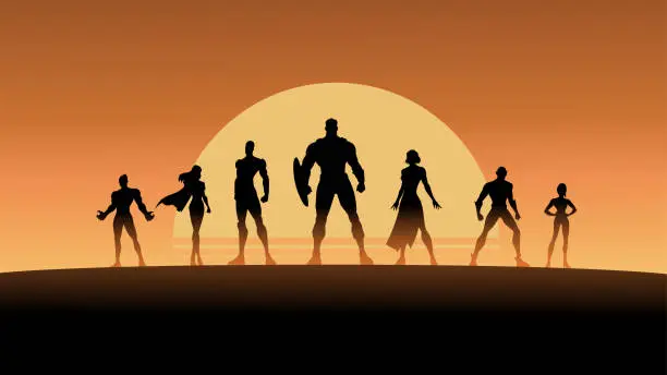 Vector illustration of Vector Superhero Team Silhouette Stock Illustration