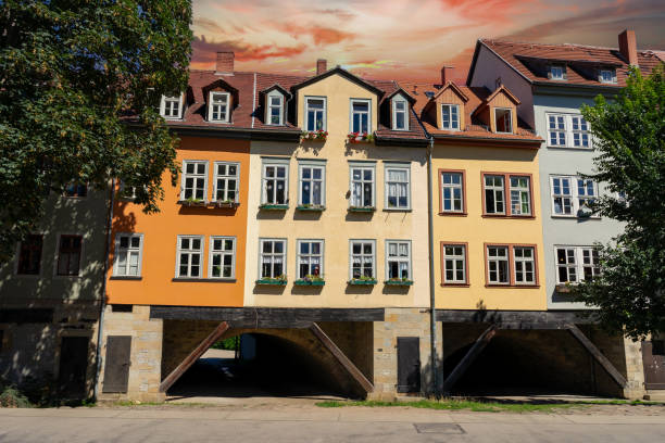 Old town in Erfurt with Kraemer Bridge
