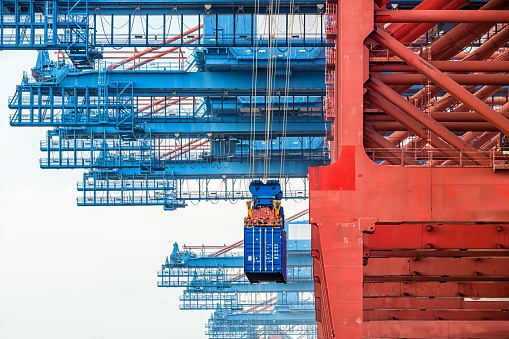 Industrial port with cranes