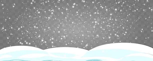 Vector illustration of Vector illustration of flying snow on a transparent background.Natural phenomenon of snowfall or blizzard.