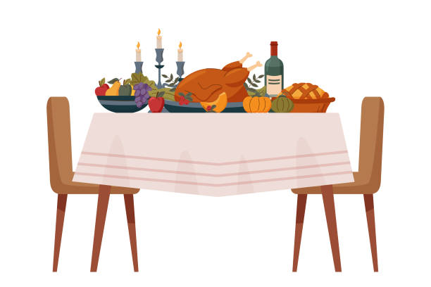 illustrazioni stock, clip art, cartoni animati e icone di tendenza di tavolo del ringraziamento3 - christmas dinner food turkey