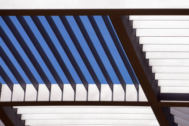 istock Architectural abstract pattern, Modern, Metal slats, Lines, Blue, White, Black 1720222844