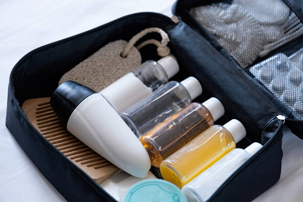 istock Travel cosmetics kit on bed , top view 1720241506