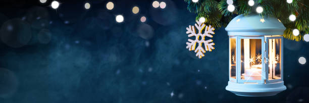 istock Christmas Lantern on dark background with flares 1720265167