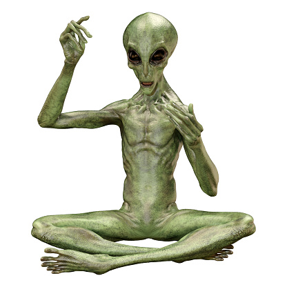 3D rendering of a green alien isolated on white background