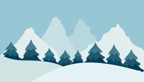Vector illustration of Winter landscape background with fir tree and snow in mountain. Christmas. Abstract vector illustration fot postcard and greeting
