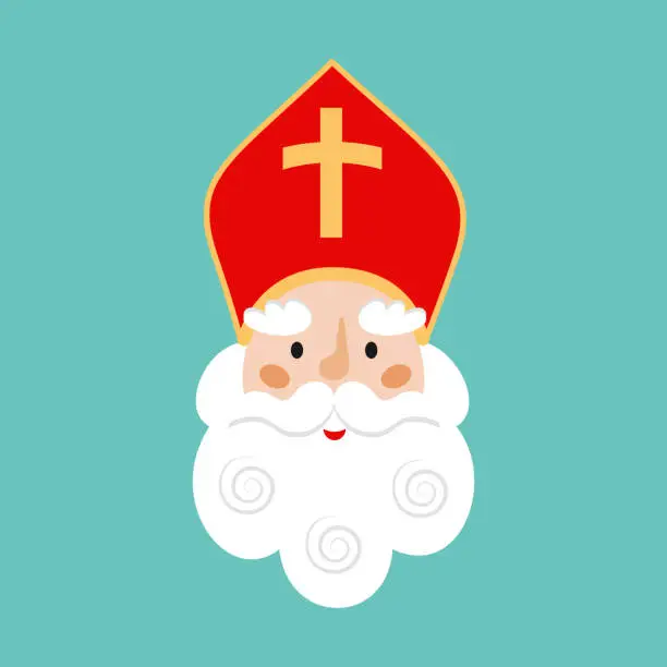 Vector illustration of Sinterklaas face cartoon illustration. Saint Nicholas Day theme. Winter Dutch or Belgium holiday.