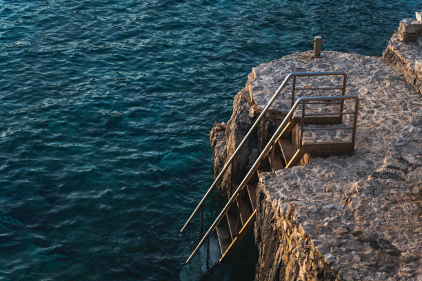 Steps into the sea, private descent into a lagoon with beautiful turquoise water