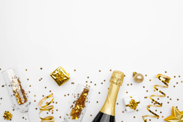 istock Christmas background with golden decoration on white background, space for text 1720299513
