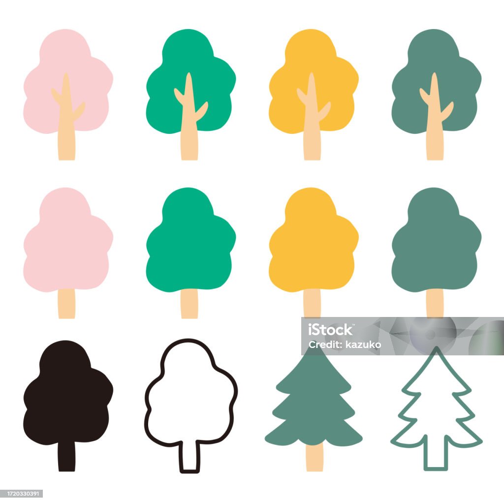 Pretty Simple Tree Cute Simple Tree Illustration Set Stock Illustration - Download Image ...