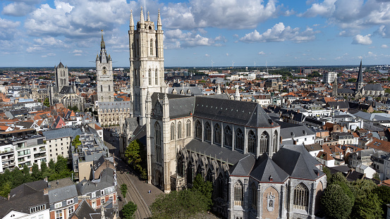 aerial view of saint bavos cathedral in Ghent