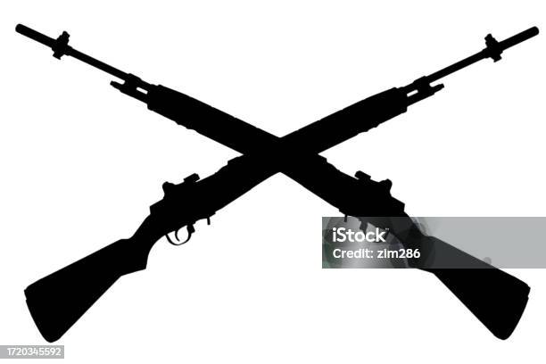 Rifle Crossed Emblem Crossed Rifles Black Silhouette Stock Photo - Download Image Now