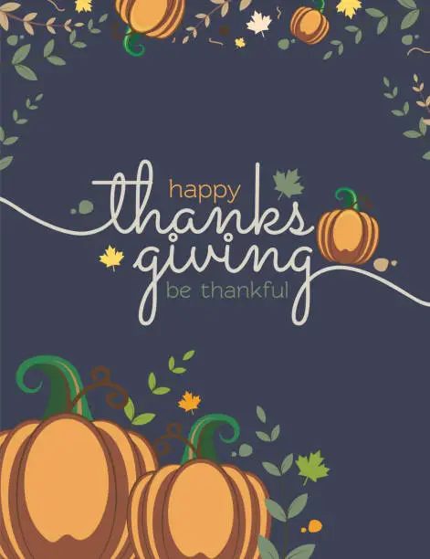 Vector illustration of Happy Thanksgiving Day with autumn leaves and pumpkins for decoration and covering on the background. Vectorstock illustration