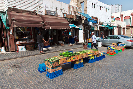 Jeddah, Saudi Arabia - 09 Mar 2020: The local market in Al-balad district in Jeddah, Saudi Arabia