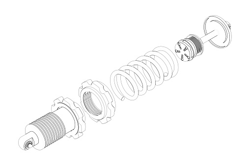 Car shock absorber, spare part in black and white