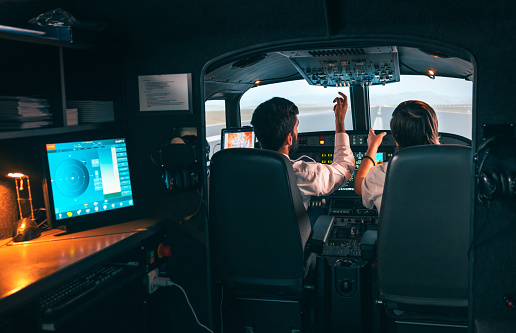 Estudiantes pilotos aprendiendo a volar aeroplano photo