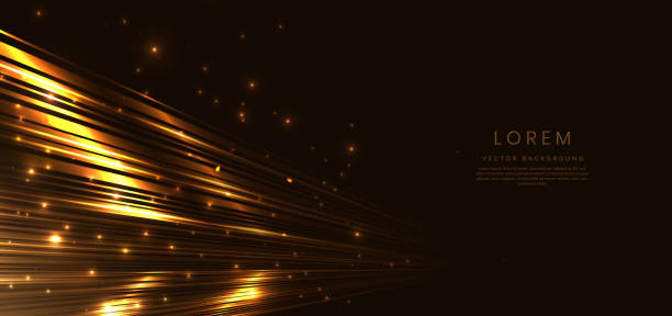 ilustrações, clipart, desenhos animados e ícones de linhas diagonais de ouro abstrato efeito de iluminação ponto neon brilho claro dourado no fundo marrom escuro. - brown background flash