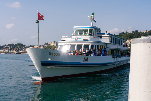 paddle steamer at harbor Hamburg in Germany.