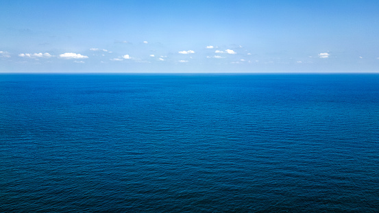 Empty sea view with small clouds from drone aerial photography