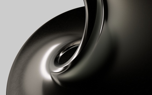 Abstract beautiful modern illustration of a big flowing swirl, twisted pipe in gradient metallic gray and black color on a gray background. Modern header with light slate gray, pastel gray and dark slate gray colors. Dynamic curved lines with fluid flowing waves and curves. Abstract geometric aluminium and gray color background