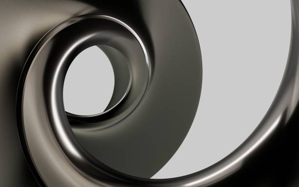 Abstract beautiful modern illustration of a big flowing swirl, twisted pipe in gradient metallic gray and black color on a gray background. Modern header with light slate gray, pastel gray and dark slate gray colors. Dynamic curved lines with fluid flowing waves and curves. Abstract geometric aluminium and gray color background