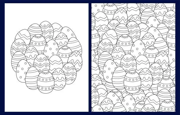 Vector illustration of Easter eggs coloring pages set in US Letter format. Doodle backgrounds