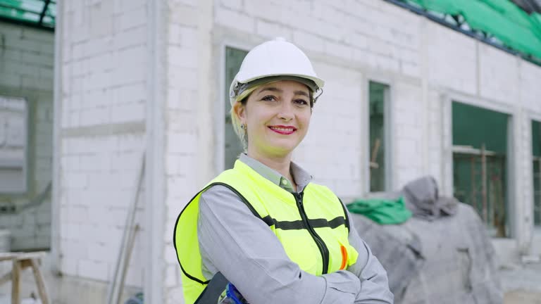 Portrait of a female foreperson in construction site