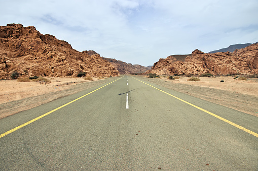 desert highway to the atlantic ocean, fuerteventura island.