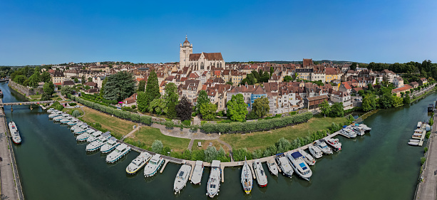 Aerial view of the french city of Dole in the Jura region of France during summer