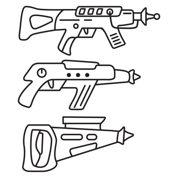 pistolet laserowy. zestaw karabinów laserowych. zabawkowa broń. pistolet rysunkowy . - laser gun shooting space laser stock illustrations