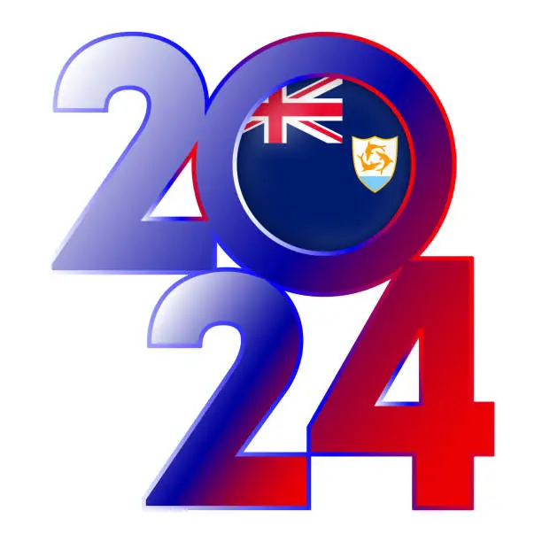 Vector illustration of Happy New Year 2024 banner with Anguilla flag inside. Vector illustration.