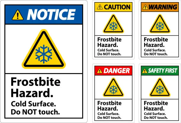 Vector illustration of Caution Sign Frostbite Hazard, Do not Touch Cold Surface