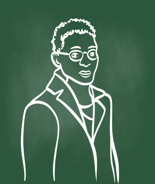 Vector illustration of Black British Young Student Chalkboard