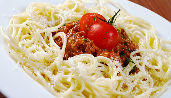 Tajarin con sugo di carne classic Piedmontese dish. ribbon pasta