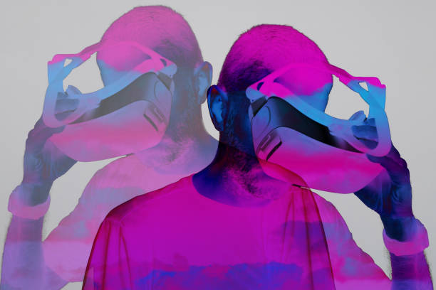 istock Man wearing vr glasses  with neon light 1720563967