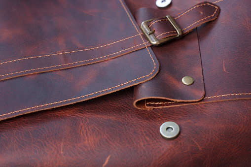 Brown leather bag texture background, genuine leather