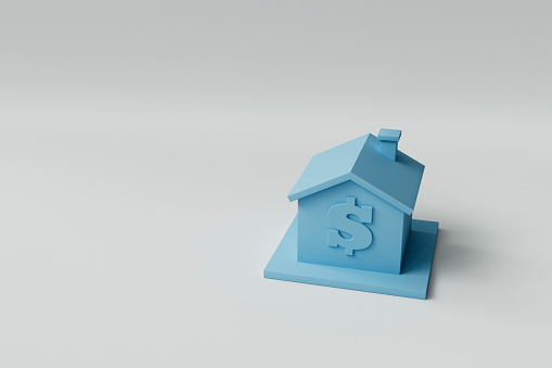 3D House Financial Concept - Home mortgage or financial concept with copy space.