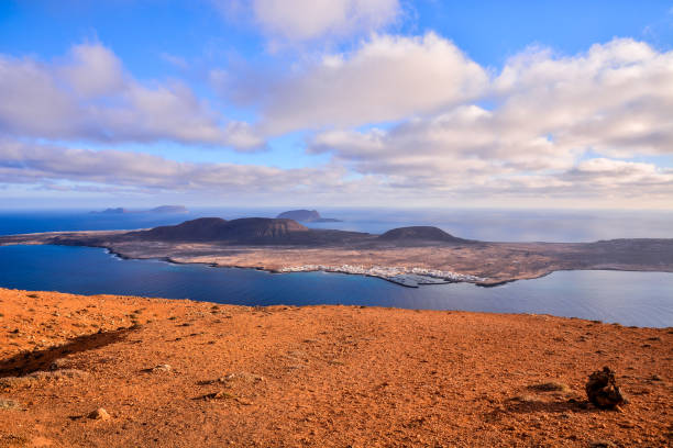 Spanish View Landscape in Mirador del Rio Lanzarote Tropical Volcanic Canary Islands Spain