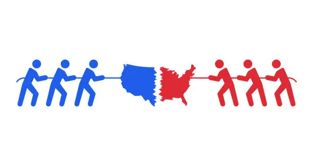 Vector illustration of Tug-of-war USA Politics Political Division