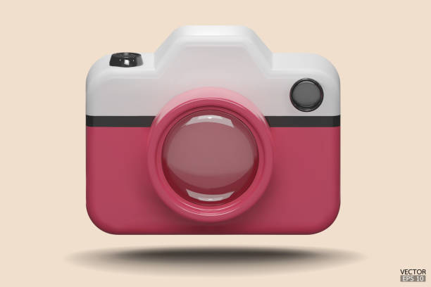 istock Photo camera with lens. Pink Camera icon. Modern simple snapshot photography sign. 3d vector illustration. 1720590895