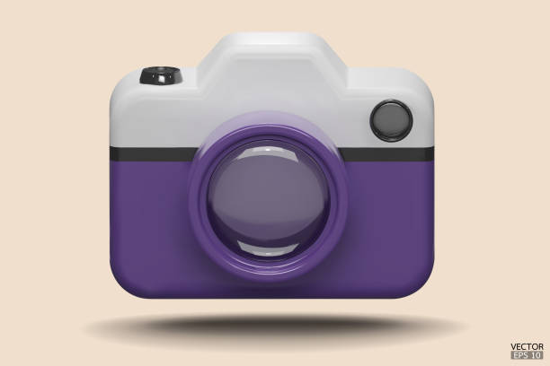 istock Photo camera with lens. Purple Camera icon. Modern simple snapshot photography sign. 3d vector illustration. 1720593957