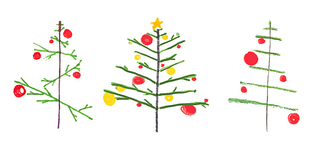 Childish Style Pencil Art of Christmas Trees
